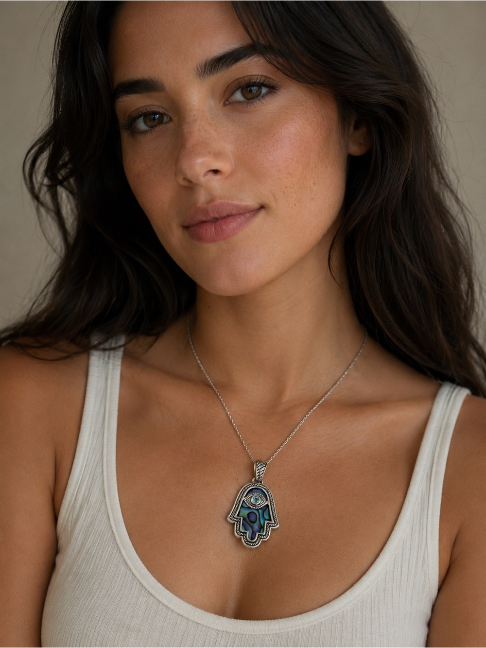 Samuel b abalone hamsa w blue topaz pendant